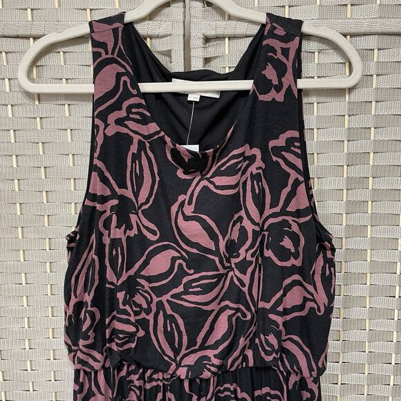 LOFT Sleeveless Blouson Knit Dress Size L Black Pink Floral Lined Bodice NEW - Picture 3 of 10